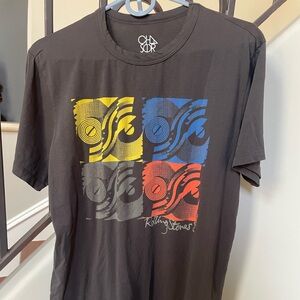 Black Short Sleeve Graphic Tee with Multicolor Pop-Art Squares